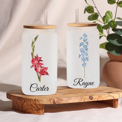 Personalized Birth Month Flower Tumbler For Her and Bridesmaid Bachelorette Party Gift