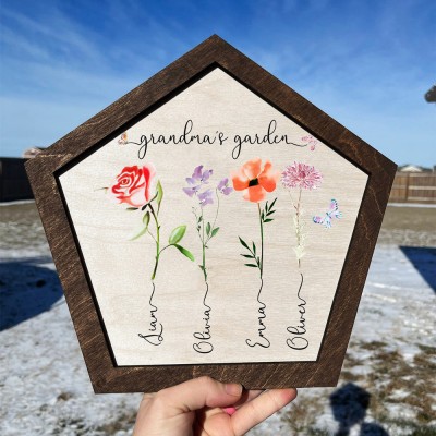 Personalised Grandma's Garden Frame With Grandkids Names and Birth Flower For Christmas Day