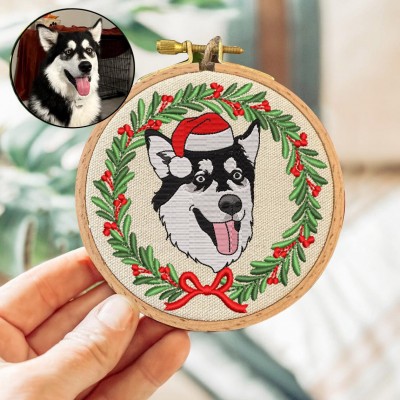Personalized Embroidered Dog Portrait Photo Ornament With Name For Pet Lovers Christmas Gift