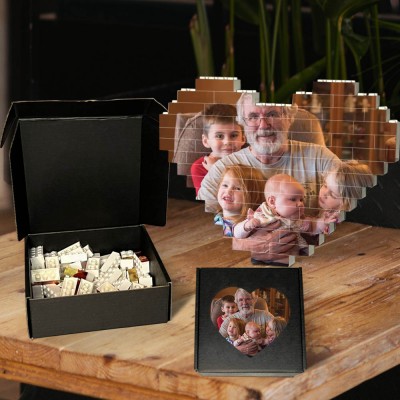 Personalized Heart Photo Block Puzzle Building Brick Family Keepsake Gifts Ideas For Father's Day Papa