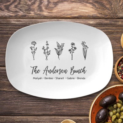 Personalized Birth Month Flower Platter With Names For Mom Family Grandma