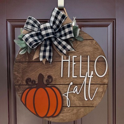 Hello Fall Door Hanger Farmhouse Entry Way Wall Home Decor Welcome Sign