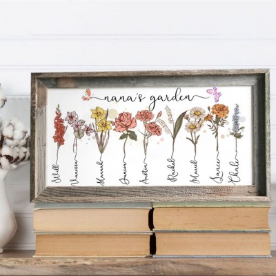Custom Nana's Garden Birth Flower Wood Frame With Grandkids Name For Mom Grandma Mother's Day Gift Ideas