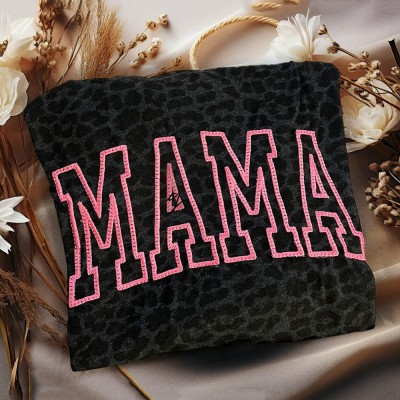 Custom Embroidered Leopard Mama Shirt For Mother's Day Gift