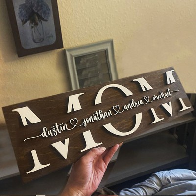 Custom Mom Wood Sign With Name Engraving For Birthday Mother's Day