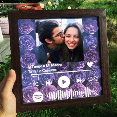 Personalized Spotify Flower Shadow Box With Couple Photo For Wedding Anniversary Valentine's Day