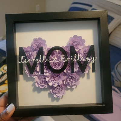Personalized Mom Flower Shadow Box With Kids Name For Mother's Day