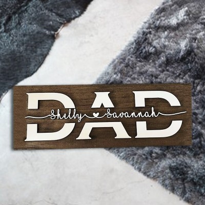 Personalized Dad Wood Sign Plaque With Name Engraving For Birthday Father's Day Christmas