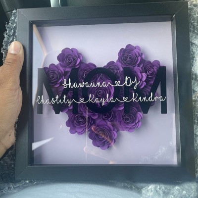 Personalized Mom Flower Shadow Box With Kids Name For Mother's Day