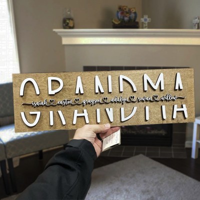 Personalized Mom Wood Sign Grandma Plaque With Name Engraving For Birthday Mother's Day Christmas