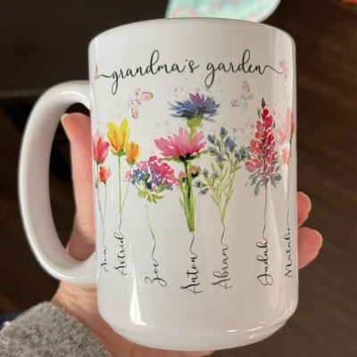 Grandma's Garden Mug Personalized Birth Month Flower With Grandchildren Name Gift Ideas For Nana Gigi Mother's Day