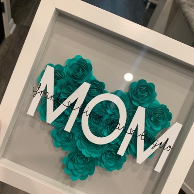 Personalized Mom Flower Shadow Box With Kids Name For Mother's Day