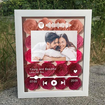 Personalized Spotify Flower Shadow Box With Couple Photo For Wedding Anniversary Valentine's Day