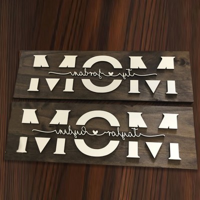 Personalized Mom Wood Sign Plaque With Name Engraving For Birthday Mother's Day Christmas