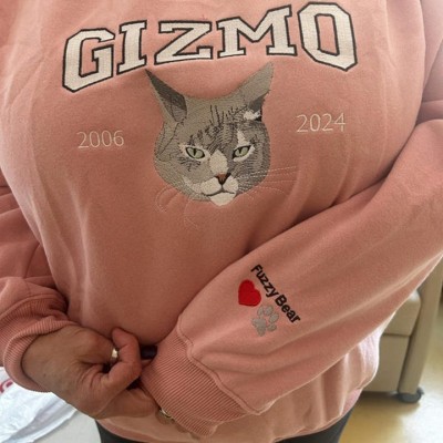 Custom Embroidered Cat Face Sweatshirt in Varsity Style With Name For Pet Lover Gifts