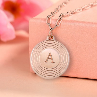 Personalised Engraved Initial Round Pendant Link Chain Necklace Layering Charms Gift For Her
