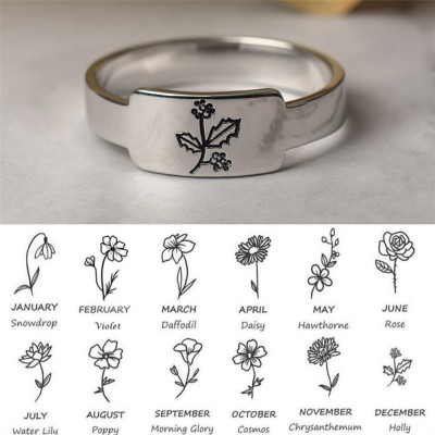 Personalised Family Birth Flower Month Ring Gift For Her