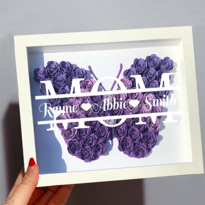 Personalized Mom Butterfly Shadow Box With Kids Name For Grandma Mother's Day Gift Ideas