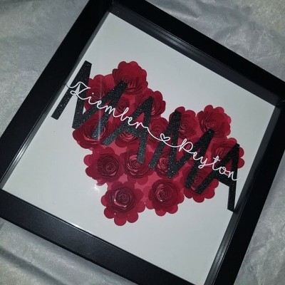 Personalized Mom Heart Flower Shadow Box With Kids Name For Mother's Day Birthday