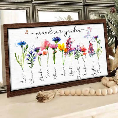 Personalised Grandma's Garden Sign With Grandkids Names and Birth Flower Unique Christmas Day Gift Ideas
