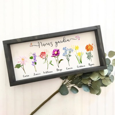 Personalized Nana's Garden Frame With Grandkids Names and Birth Month Flower For Christmas Day Gift