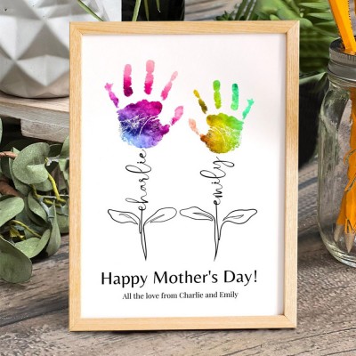 Personalized Mother's Day Flower DIY Handprint Art Craft Sign Gift From Kids For Mom Grandma