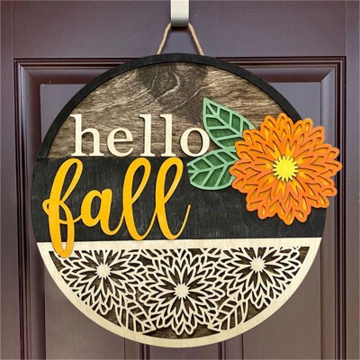 Hello Fall Door Hanger Farmhouse Entry Way Wall Home Decor Welcome Sign