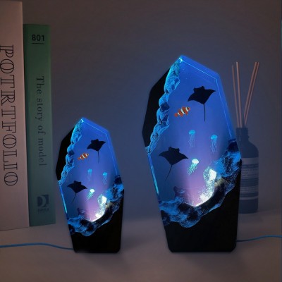 Resin Ocean Wood Lamp Manta Rays Jellyfish Nemo and Couple Diver Home Decor Christmas Gift