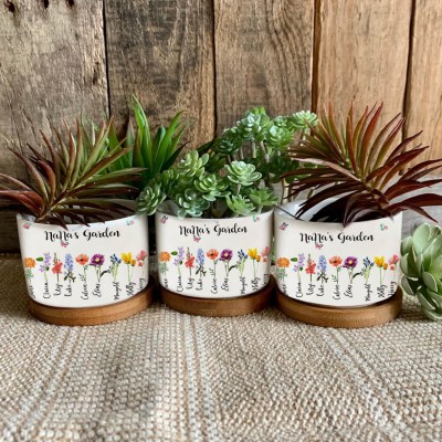 Custom Nana's Garden Plant Pot With Grandkids Name and Birth Month Flower For Mother's Day