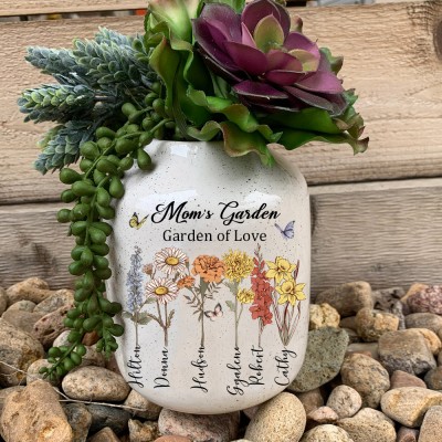 Custom Mom's Garden Birth Flower Vase With Children Name For Mother's Day Gift Ideas