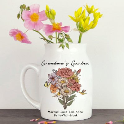 Custom Grandma's Garden Birth Flower Bouquet Art Vase For Mum Grandma Mother's Day Gift Ideas