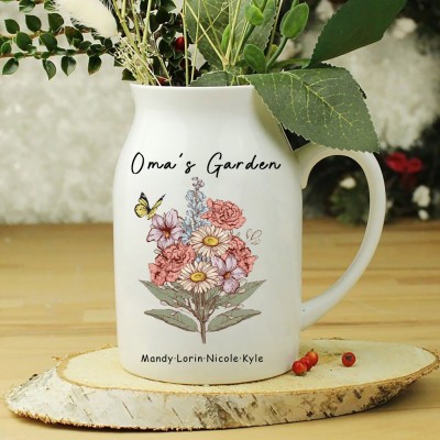 Custom Oma's Garden Birth Flower Bouquet Art Vase For Mum Grandma Mother's Day Gift Ideas