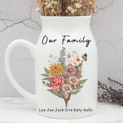 Custom Birth Flower Bouquet Art Vase For Mum Grandma Mother's Day Gift Ideas
