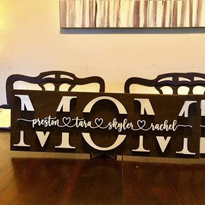 Personalized Mom Wood Sign Plaque With Name Engraving For Birthday Mother's Day Christmas