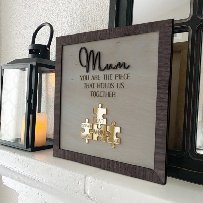 Custom Mum Puzzle Wood Sign With Kids Name For Mum Grandma Home Wall Decor Mother's Day Gift