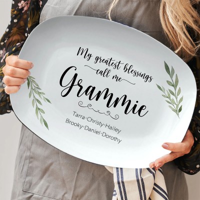 My Greatest Blessings Call Me Personalized Platter for Grandma With Grandchildren's Name