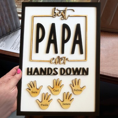 Personalized Best Dad Ever Hands Down Sign With Kids Name Family Home Decor For Father's Day