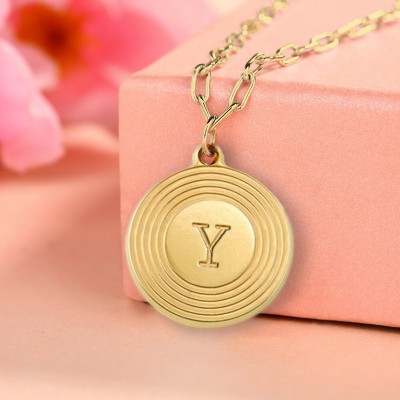 Personalised Engraved Initial Round Pendant Link Chain Necklace Layering Charms Gift For Her