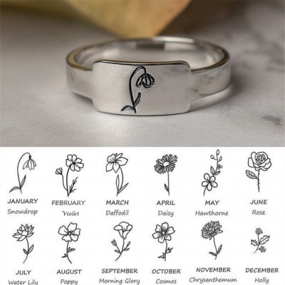 Personalised Family Birth Flower Month Ring Gift For Her