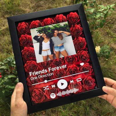 Personalized Spotify Flower Shadow Box With Best Friends Photo For Anniversary Galentine's Day