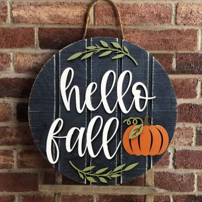 Hello Fall Door Hanger Farmhouse Entry Way Wall Home Decor Welcome Sign