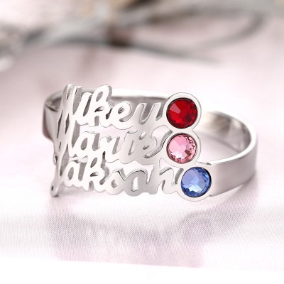 S925 Sterling Silver Personalized Name Ring With Birthstone