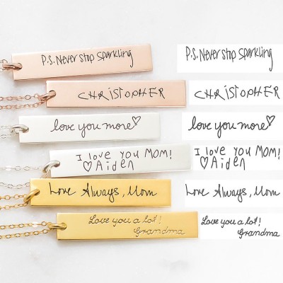 Personalized Handwriting Necklace | Vertical Bar Signature Necklace