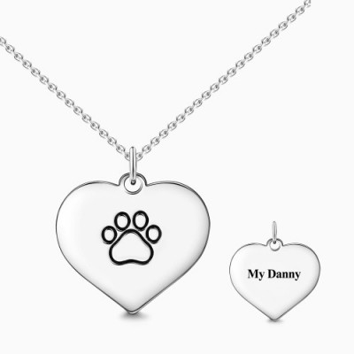 Engraved Paw Print Necklace Silver