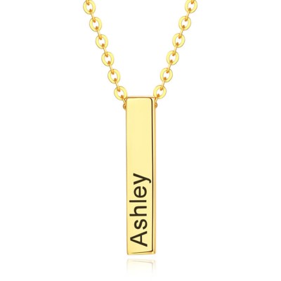 Personalized Vertical Short 1-3 3D Engraved Bar Name Necklace