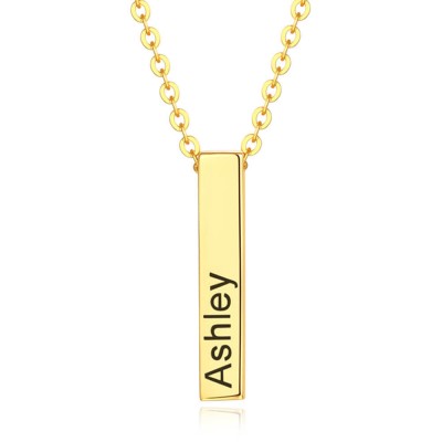 Personalized Vertical Short 1-3 3D Engraved Bar Name Necklace