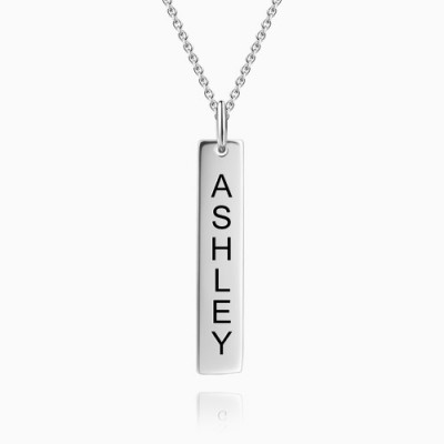 Vertical Bar Necklace With Engraving Silver