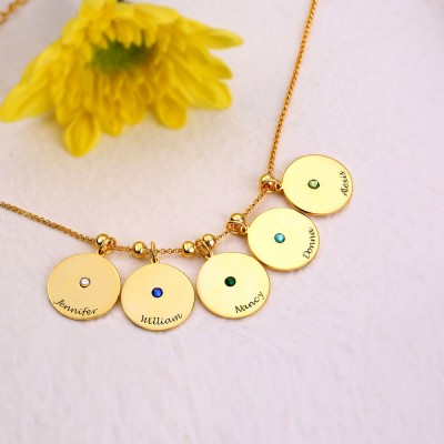 Personalized Birthstones Pendants Name Necklace With 1-10 Charms