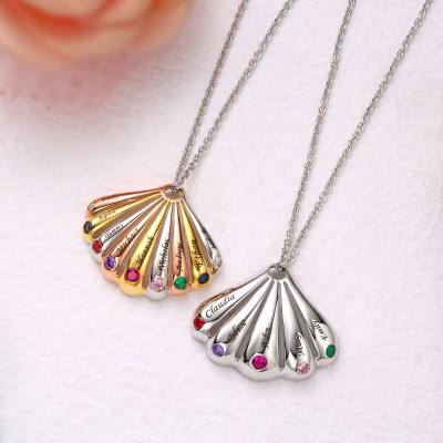 18K Gold Plating Personalized Shell Shape Pendant 1-9 Name Birthstone Necklace