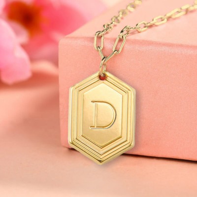Personalised Engraved Initial Pendant Link Chain Necklace Layering Charms Gift For Her
